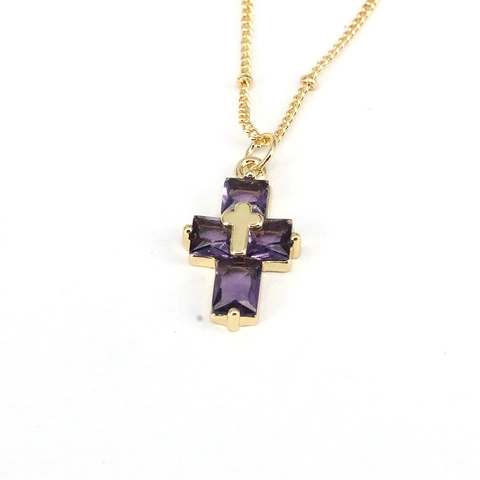 Collana con Pendente a Croce in Rame Zirconia Hip Hop per Uomo Donna Gioielli Geometrici a Doppio Strato Accessori