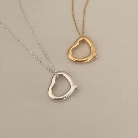 Hollow Heart Pendant Necklace 925 Sterling Silver 18K Gold Plated Minimalist Korean Style Jewelry For Women