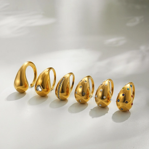 Vintage Roestvrij Stalen Chunky Waterdruppel Ring Voor Vrouwen Goud Zilver Verguld Strass Kunstparel Open Verstelbare Vingerring Sieraden