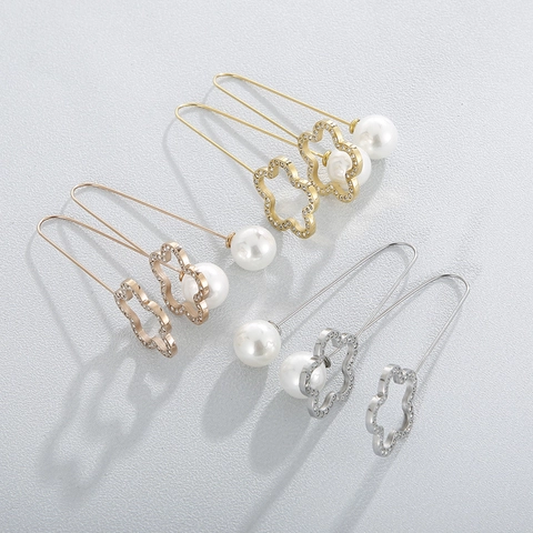 Orecchini a Goccia a Forma di Trifoglio in Acciaio Inossidabile di Moda Minimalista Strass Perla Artificiale Orecchini a Gancio per Donna
