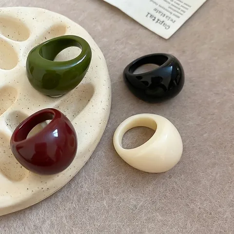 Minimalist Geometric Round Resin Ring Retro Chunky Finger Jewelry Fashion Niche Design Accessory For Women