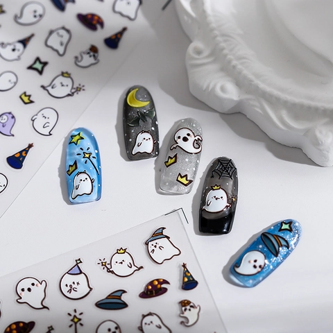 Halloween Nail Art Stickers Ghost Party 3D Embossed Decals Cute Cartoon Self Adhesive DIY Manicure Decoration