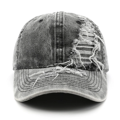 Cappello da Baseball in Denim Lavato Distrutto Vintage Strappato Regolabile Streetwear per Uomo Donna Accessorio Outdoor
