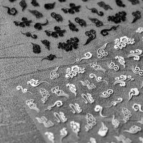 Pegatinas Uñas Relieve 5D Estilo Chino Fénix Grulla Patrón Nubes Autoadhesivas Textura 3D Calcomanías Manicura Elegante
