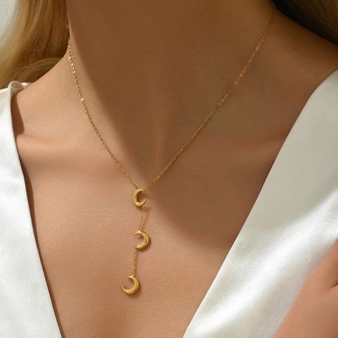 Collana Con Pendente Tripla Luna Crescente Minimalista Acciaio Inossidabile Elegante Catena Da Clavicola Gioielli Da Donna