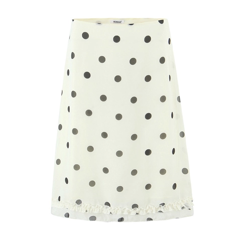 Gonna Midi A Pois Donna Poliestere Vita Alta Orlo A Volant Linea A Retro Moda
