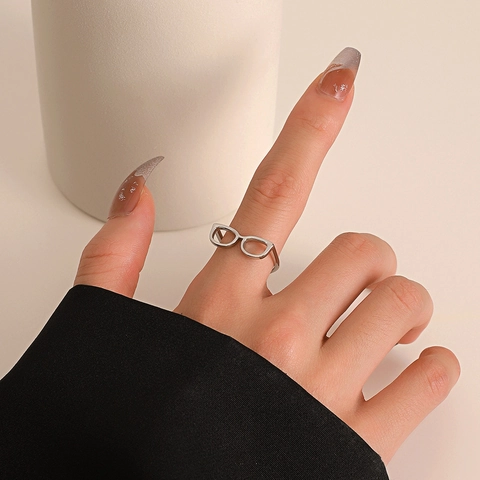Anillo Creativo Con Forma De Gafas De Cobre Diseño De Marco Abierto Ajustable Joyería Divertida De Novedad Para Mujeres