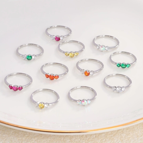 French Retro Multi Stone Ring Titanium Steel 18K Gold Plated Colorful Cubic Zirconia Minimalist Finger Jewelry Women