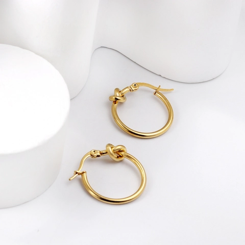 Minimalist Stainless Steel Knot Hoop Earrings For Women Gold Plated Twisted Geometric Croissant Round Hoop Jewelry