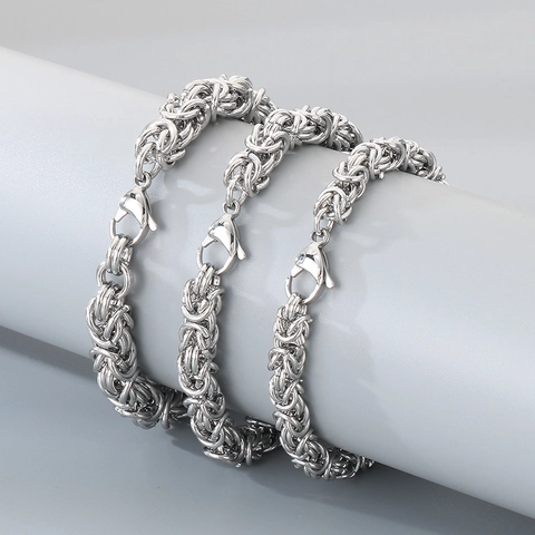 Stainless Steel Byzantine Chain Bracelet Silver Color King Chain Minimalist Birdcage Weave Fashion Jewelry Unisex