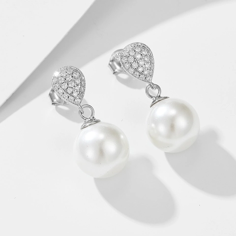 925 Sterling Silver Water Drop Zirconia Ear Studs For Women Elegant Fashion Artificial Pearl Dangle Earrings Jewelry Gift