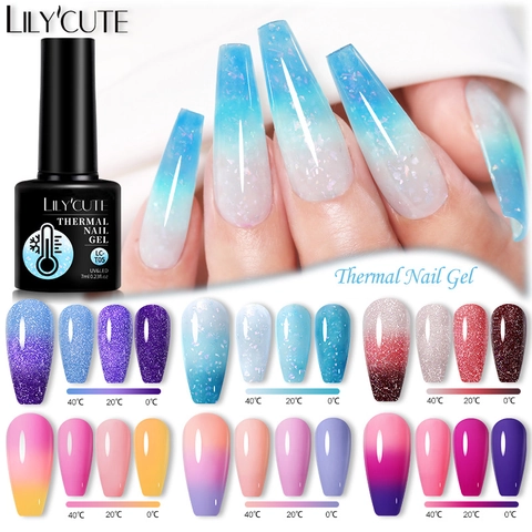 Esmalte De Uñas Térmico Gel Cambio De Color Temperatura UV LED Remojo Degradado Purpurina Brillo Bricolaje Arte De Uñas