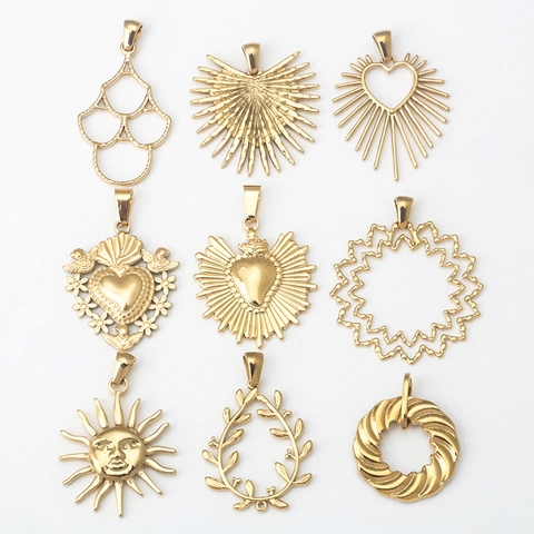 Pendentifs En Acier Inoxydable Doré Soleil Cœur Feuille Pour Fabrication De Bijoux DIY Accessoires Mode
