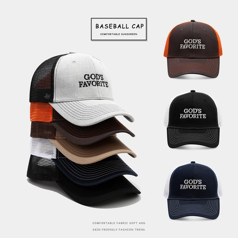 Cappello Trucker Retrò Ricamo God's Favorite Rete Traspirante Cappello Da Baseball Per Uomini Donne Regolabile Protezione Solare