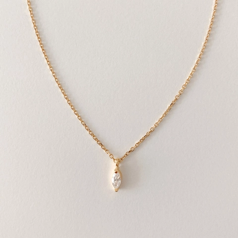 Collana Zircone Marquise Argento Sterling 925 Placcato Oro 18K Ciondolo Geometrico Gioielli Minimalisti