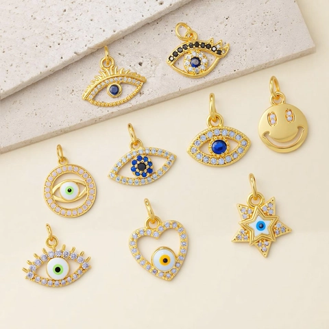 Evil Eye Smile Face DIY Charms Χαλκός Ζιργκόν 18K Επιχρυσωμένο Για Κατασκευή Κοσμημάτων Κολιέ Βραχιόλι Αξεσουάρ