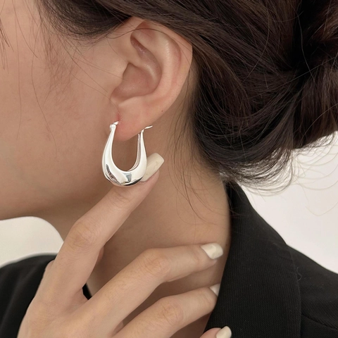 925 Sterling Silber U-Förmige Ohrstecker Retro Minimalistisch Geometrisch Poliert Wassertropfen Schmuck Für Frauen