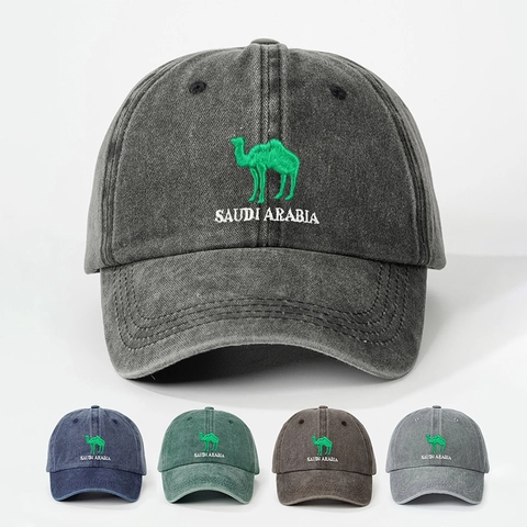 Cappello Da Baseball In Cotone Lavato Ricamo Cammello Arabia Saudita Retrò Regolabile Protezione Solare Cappello Da Esterno Unisex