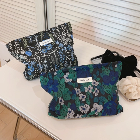 Borsa Trucco Vintage Jacquard Floreale Tela Cerniera Organizzatore Toilette Portatile Da Viaggio Pochette Per Donna