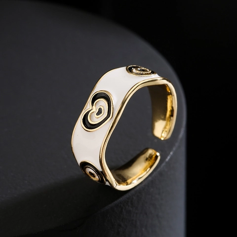 Evil Eye Heart Open Ring Copper 18K Gold Plated Colorful Enamel Adjustable Boho Fashion Jewelry For Women