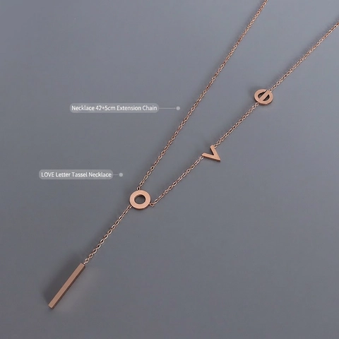 Titanium Stalen Y Lariat Ketting Verguld LOVE Letter Lange Staaf Hanger Minimalistische Elegante Sieraden Voor Dames