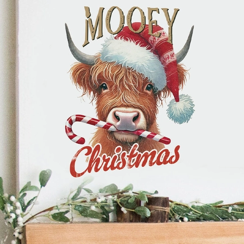 Christmas Highland Cow Wall Sticker PVC Waterproof MOOEY Christmas Decorative Decal For Living Room Bedroom Home Decor