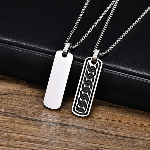 Collar Con Colgante Rectangular Rayas Acero Inoxidable Gota De Aceite Negro Accesorio De Moda Vintage Para Hombre Y Mujer