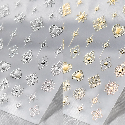Pegatinas De Arte De Uñas En Relieve Calcomanías Autoadhesivas Tridimensionales Estrella Corazón Flor DIY Decoración De Manicura