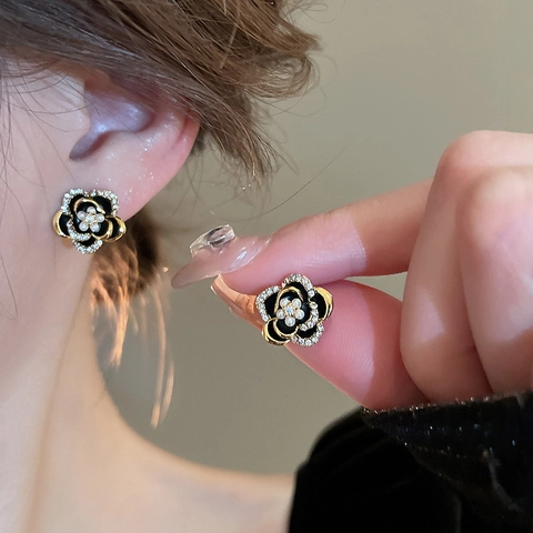 Orecchini A Lobo Camelia In Rame Con Zircone Perla Artificial Imitazione E Perno In Argento Sterling 925 Stile Francese Vintage