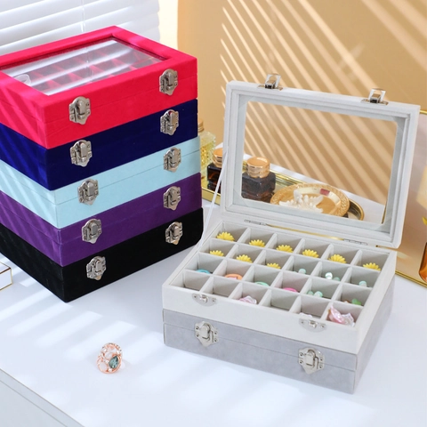 Samt Schmuckkästchen Mit Glasdeckel Transparentes Display Organizer Etui Für Ringe Und Ohrringe Schmuckaufbewahrung