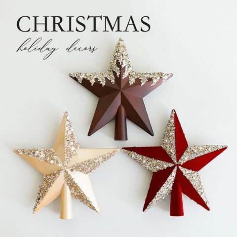 Puntale Per Albero Di Natale Stella Glitter Paillettes Velluto Perla Artificial Stella A Cinque Punte Ornamento Elegante Decorazione Casa