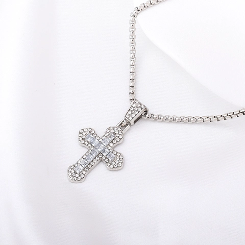 Collana Con Ciondolo A Croce Lega Zirconia Cubica Strass Gioielli Di Lusso Alla Moda Per Donna Catena A Scatola