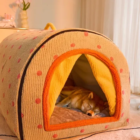 Pet Bed House Soft Plush Warm Enclosed Cave For Cats And Small Medium Dogs Washable Non-slip Portable Handle
