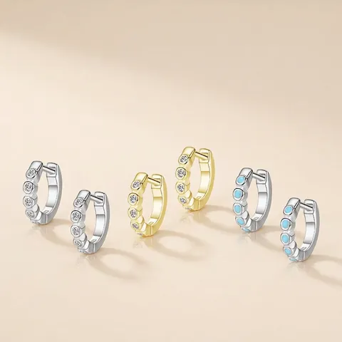 925 Sterling Silver Huggie Hoop Earrings With Zircon Inlaid Round Row For Women Minimalist Sweet Jewelry