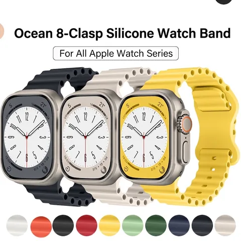 Bracelet De Montre En Silicone Océan Pour Smartwatch Texture Vague Flexible Sport Remplacement Boucle Réglable