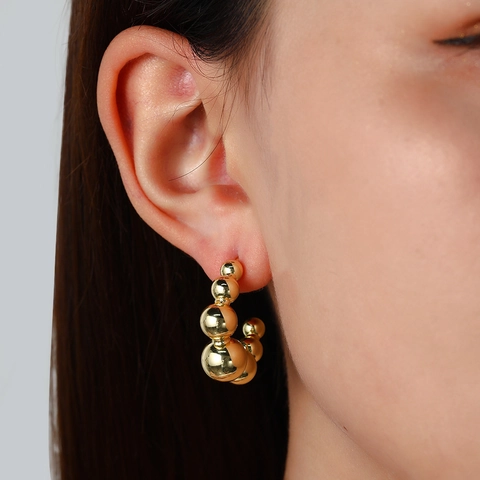 Minimalistische Hohlkugel Ohrstecker 18K Vergoldetes Kupfer Mit 925 Sterling Silber Ohrstift Geometrischer Spiegelglanz