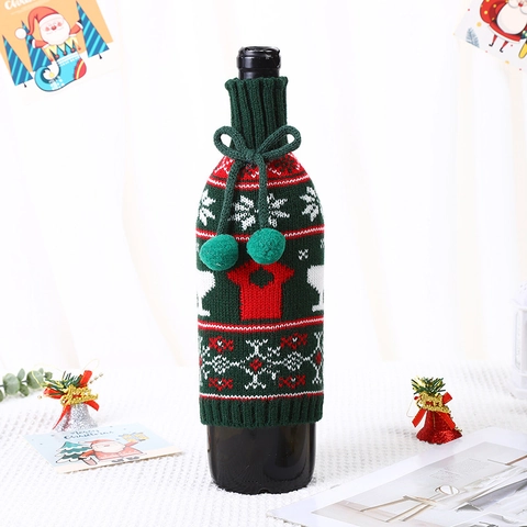 Funda Para Botella De Vino De Navidad Mini Suéter De Punto Patrón De Copo De Nieve Con Pompon Holiday Party Mesa Decoración