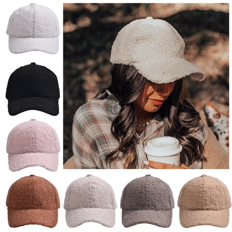 Gorra De Béisbol De Lana De Cordero Cálida Invierno Piel De Peluche Exterior Informal Color Sólido Ajustable Para Hombres Mujeres