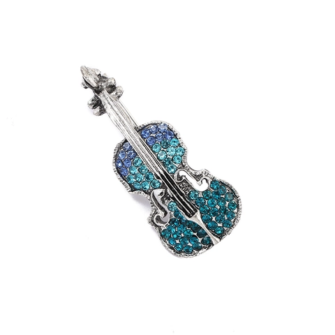 Vintage Alloy Rhinestone Violin Guitar Brooch Pin For Women Men Musical Instrument Badge Gold Silver Plated Art Jewelry