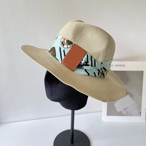 Damen Strohhut Mit Breiter Krempe Faltbarer Fedora Mit Bedrucktem Satinnschal Und Lederflicken Sommer Strandhut