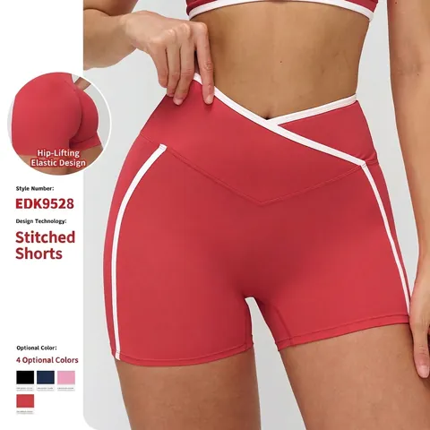 Damen Yoga Shorts Nylon Elasthan Crossover V Taille Kontrastpaspel Feuchtigkeitsableitend Fitness Laufen Hoch tailliert