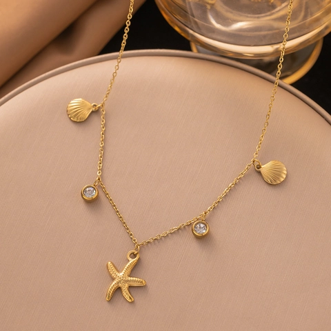 Stainless Steel Colored Zirconia Shell Pendant Necklace For Women Elegant Gold Plated Star Dolphin Heart Jewelry Gift