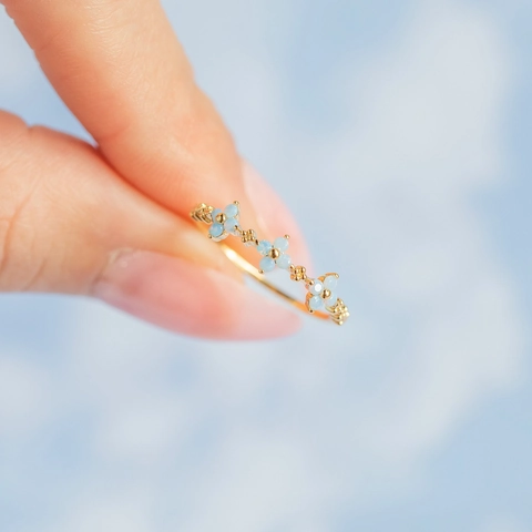 Bloemen Ring Koper Goud Verguld Met Blauwe Zirkoon Sierlijke Bloem Vinger Sieraden Voor Vrouwen Meisjes Cadeau