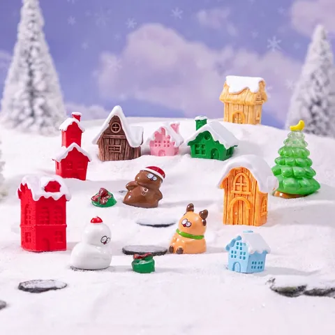 Mini Christmas Miniature Resin House Reindeer Snowman Gingerbread Man Figurine Micro Landscape DIY Desktop Decoration Festive Winter Ornament