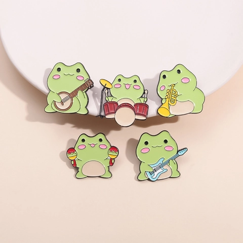 Süße Cartoon Musik Frosch Emaille Brosche Zinklegierung Abzeichen Pin Für Kleidung Taschen Schmuck Geschenk