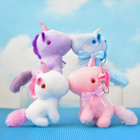 Süßer Plüsch Einhorn Schlüsselanhänger mit Schleife Weiches Stofftier Puppe Spielzeug für Damen Taschenanhänger Kinder Geschenk