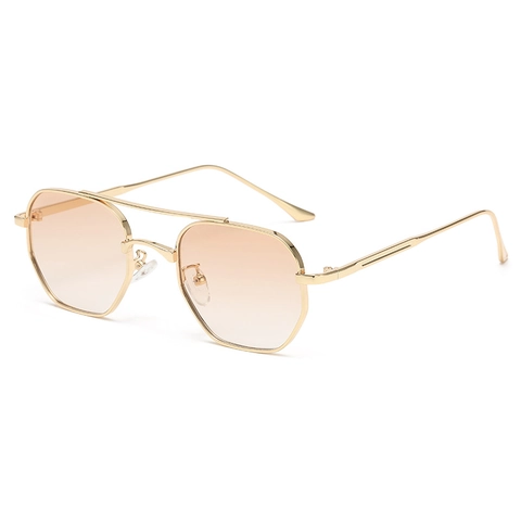 Occhiali Da Sole Esagonali Retro Metallo Doppio Ponte Protezione UV400 Piccola Montatura Lenti Sfumate Geometriche Moda Unisex