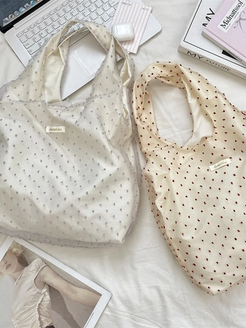 Women Dotted Organza Mesh Tote Bag Large Capacity Lightweight Fashion Handbag Casual Shoulder Travel Shopping Bag