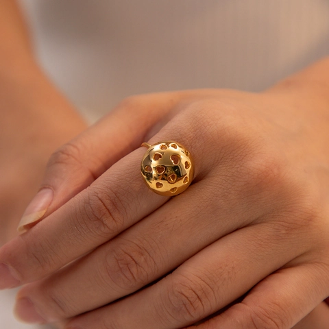 Hollow Heart Dome Ring Stainless Steel 18K Gold Plated Adjustable Open Finger Jewelry For Women Ins Style