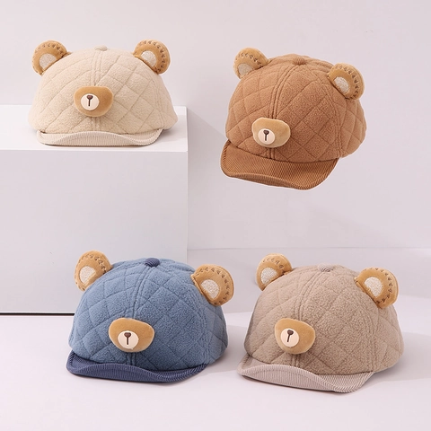 Berretto Invernale Caldo in Peluche per Neonato Carino con Orecchie di Orso 3D Cappello da Baseball Trapuntato